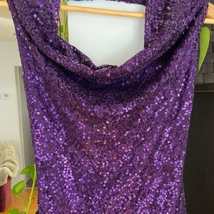 Purple maxi sequence dress.